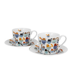 Coffret 2 tasses & sous-tasses "Le monde des chats"