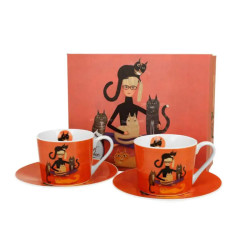 Coffret 2 tasses & sous-tasses "Cindy & les chats"