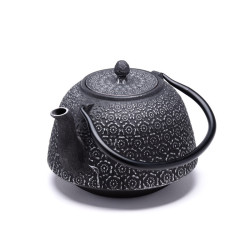 Théière Fonte de Chine "Huashu" noire/argent  1,3 L